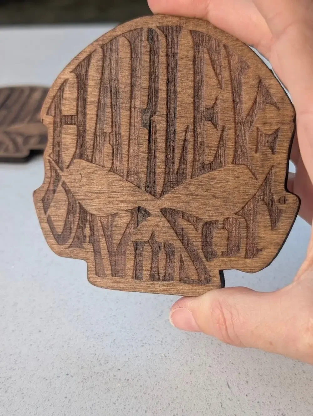 Harley Davidson Coasters Set of 3 Wood Burned Skull